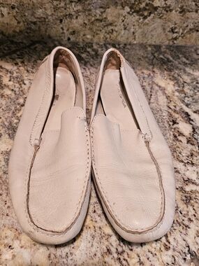 Via Spiga Cream Leather Slip-On Loafers for Men
